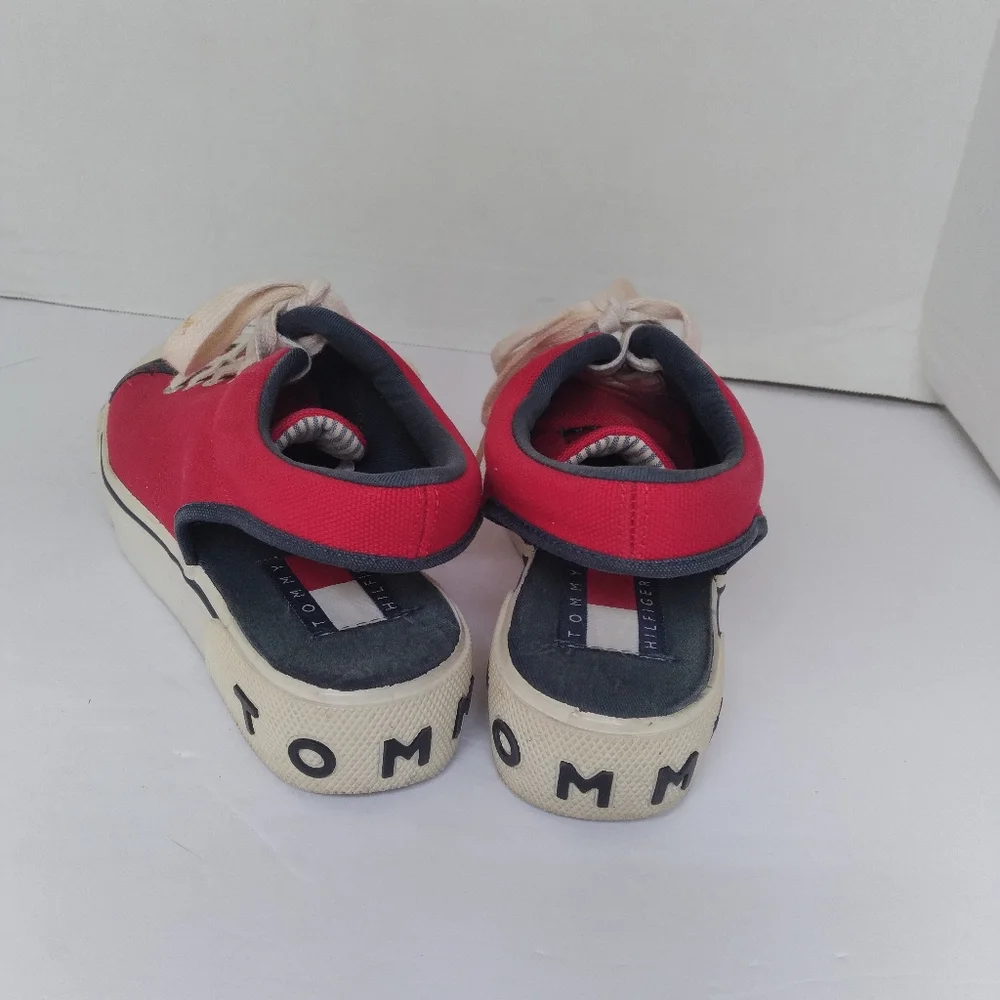 Vintage Tommy Hilfiger Women's Sneakers Open Backstrap‎ Platform Shoe Sz 7.5 Red